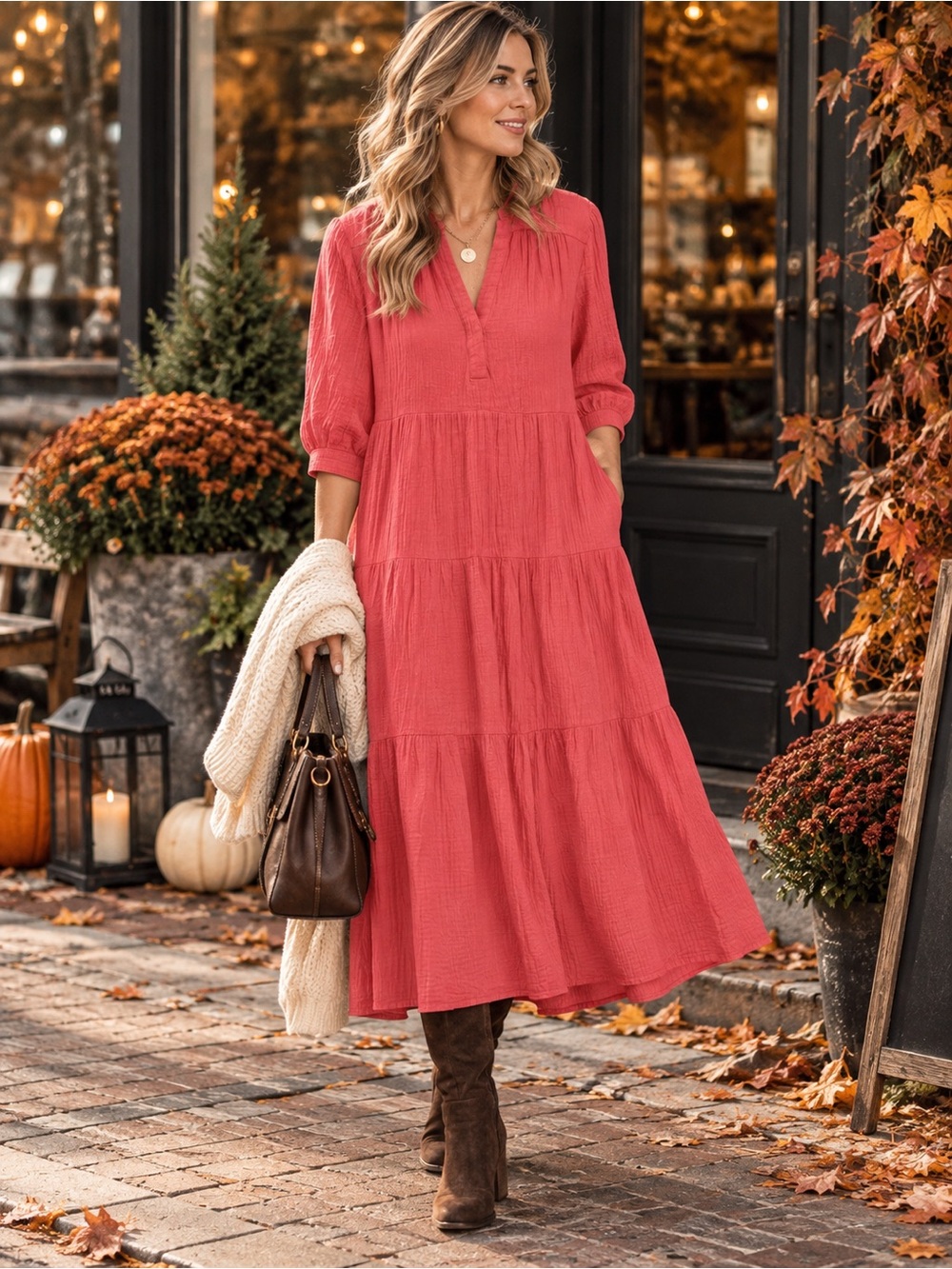 Chico’s Coral Pink Cotton Gauze Tiered Midi Dress 12P Petite
